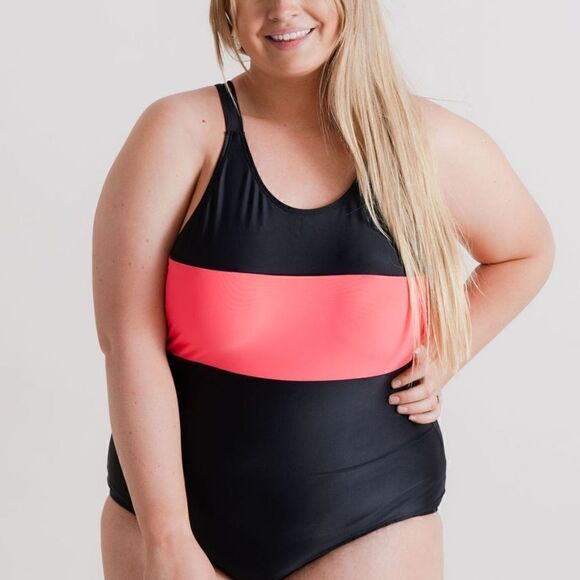 NWT 2XL: Full Coverage, Supportive One Piece in Hot Pink and Black - Picture 3 of 17